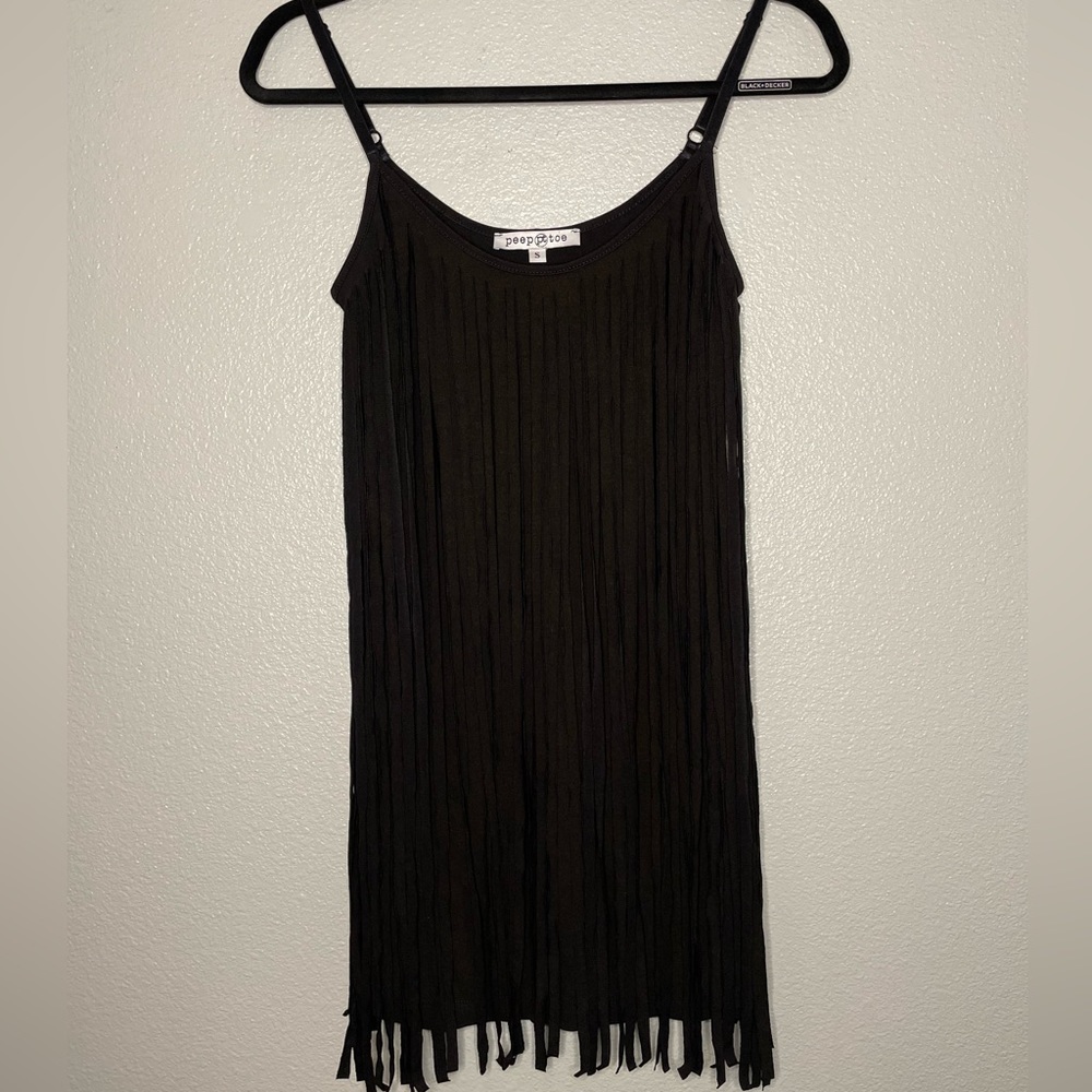 Black fringe cocktail dress